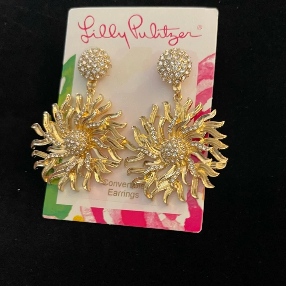 Lilly Pulitzer Chase The Sun Crystal Gold Metallic Earrings NWT - Picture 3 of 4